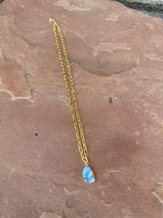 “The Golden Collection” THE GOLDIES Handmade Natural Golden Hills Turquoise 14k Gold Plated Necklace TEARDROP