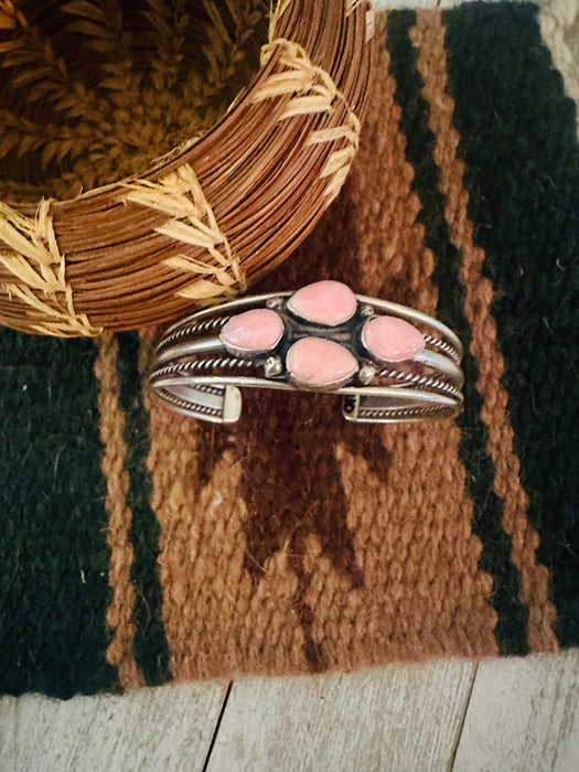 Navajo Queen Pink Conch Shell & Sterling Silver Cuff Bracelet