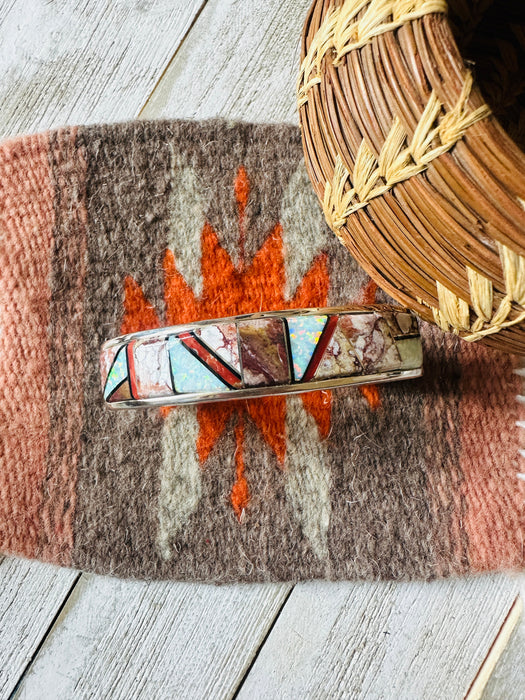 Navajo Multi Stone & Sterling Silver Inlay Cuff Bracelet