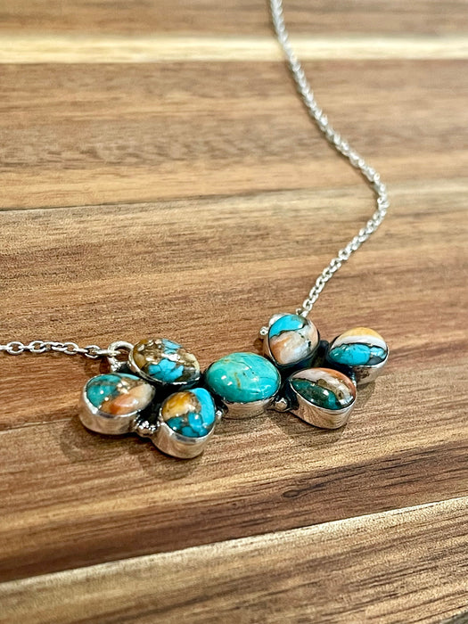 Handmade Sterling Silver,  Turquoise & Spice Bar Necklace