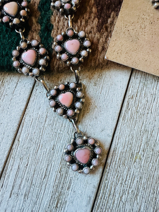 Navajo Queen Pink Conch & Sterling Silver Heart Necklace Set