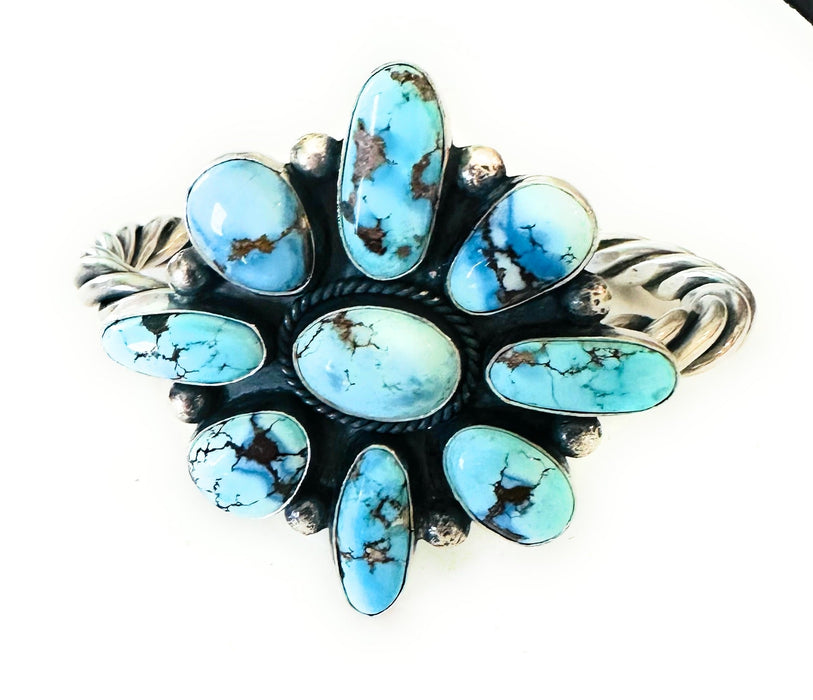 Navajo Golden Hills Turquoise & Sterling Silver Cluster Cuff Bracelet