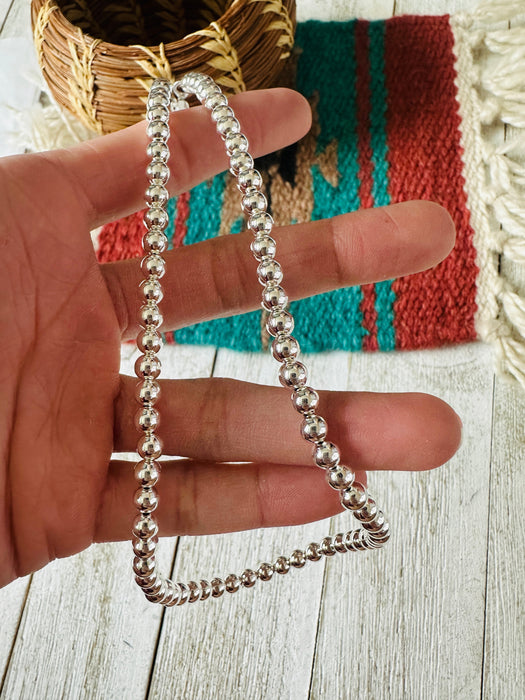 Navajo 5mm Sterling Silver Elegant Pearl Beaded Necklace