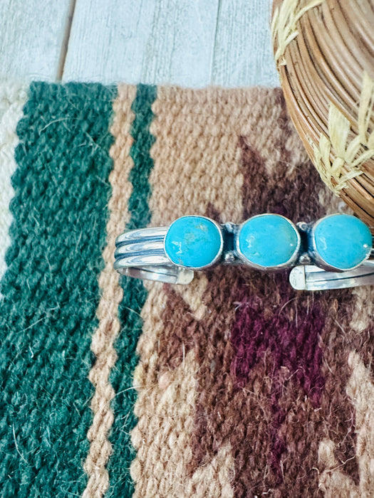 Navajo Turquoise & Sterling Silver 3-Stone Cuff Bracelet