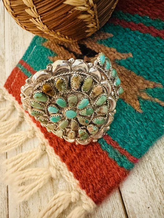 Navajo Royston Turquoise & Sterling Silver Cluster Cuff Bracelet