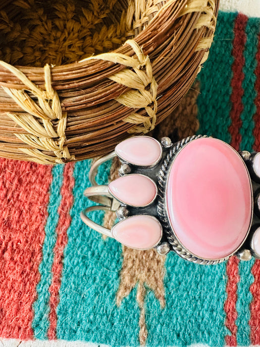 Navajo Queen Pink Conch Shell & Sterling Silver Cluster Cuff Bracelet