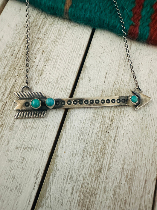 Navajo Sterling Silver & Turquoise Arrow Necklace