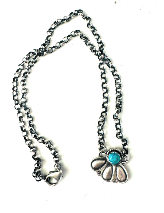 Navajo Sterling Silver & Turquoise Concho Necklace