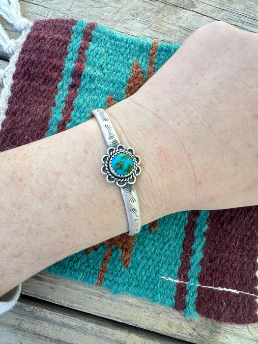 Handmade Sterling Silver, Sonoran Mountain Turquiose Adjustable Cuff Bracelet