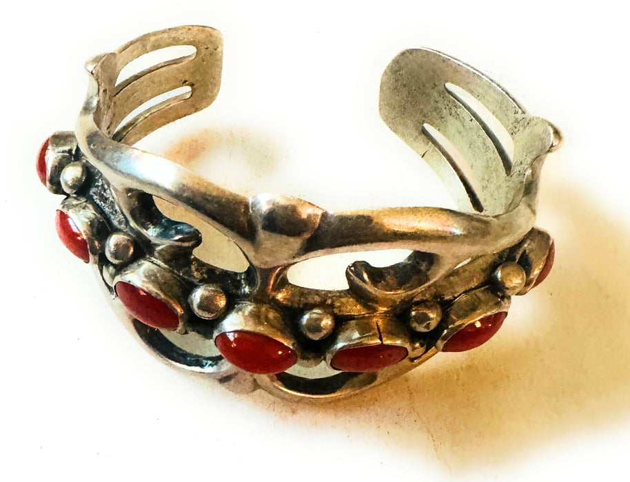 Navajo Coral & Sterling Silver Cuff Bracelet