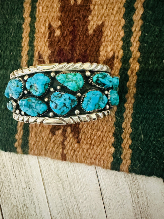 Old Pawn Navajo Sterling Silver & Sleeping Beauty Turquoise Cuff Bracelet