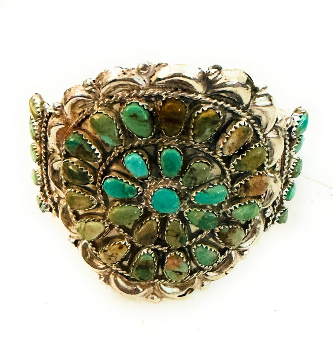 Navajo Royston Turquoise & Sterling Silver Cluster Cuff Bracelet