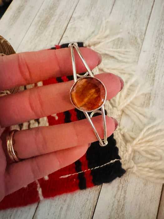 Navajo Sterling Silver & Orange Spiny Oyster Cuff Bracelet