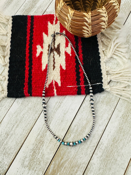 Navajo Turquoise & Sterling Silver 18” Beaded Necklace