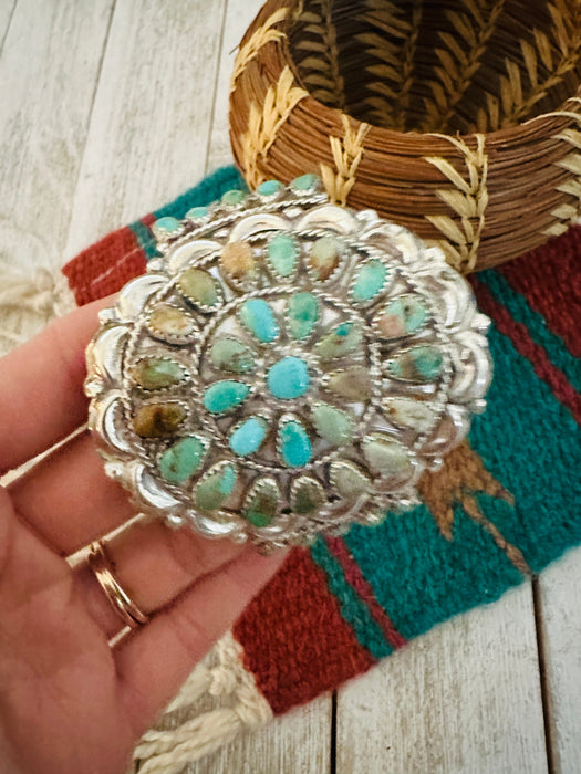 Navajo Royston Turquoise & Sterling Silver Cluster Cuff Bracelet