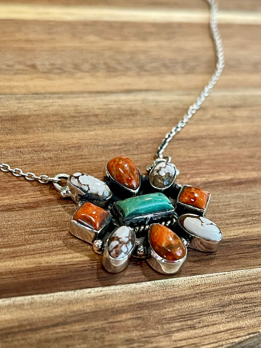 Handmade Sterling Silver & Multi Stone Necklace Signed Nizhoni