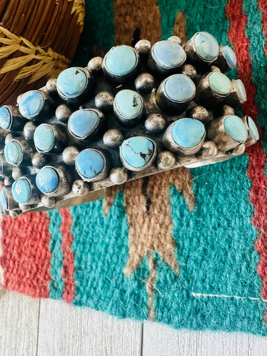 Navajo Sterling Silver & Golden Hills Turquoise Cluster Cuff Bracelet