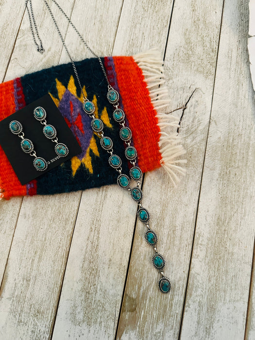 Navajo Sterling Silver & Turquoise Lariat Necklace Set