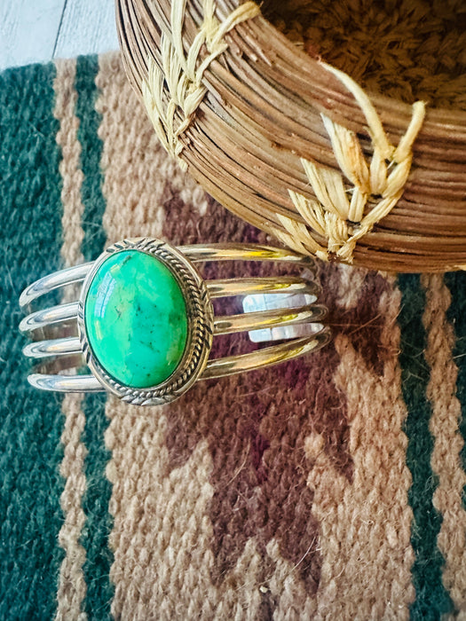 Navajo Green Kingman Turquoise & Sterling Silver Cuff Bracelet