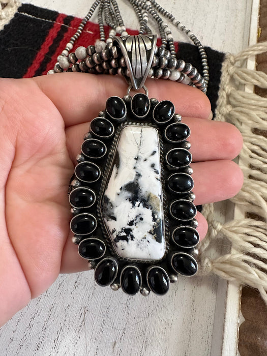 Navajo White Buffalo, Onyx And Sterling Silver 5 Strand Beaded Necklace With Pendant Signed - Culture Kraze Marketplace.com