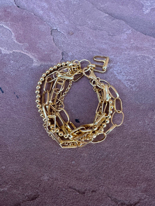 “The Golden Collection” GOLD CITY Handmade Sterling Silver Gold Plated 5 Strand Link Bracelet