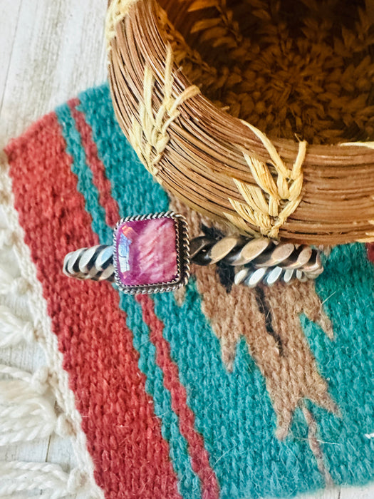 Navajo Twisted Sterling Silver & Purple Spiny Cuff Bracelet