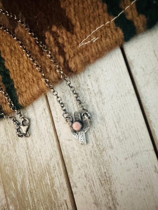 Navajo Sterling Silver & Queen Pink Conch Shell Cactus Necklace