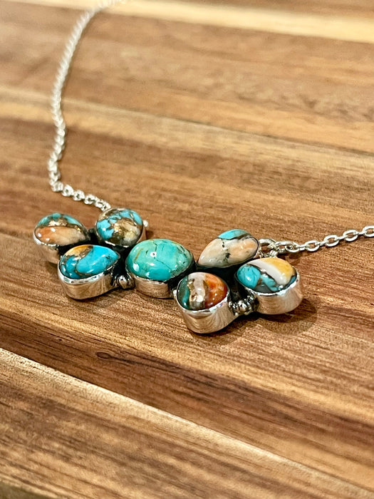 Handmade Sterling Silver,  Turquoise & Spice Bar Necklace