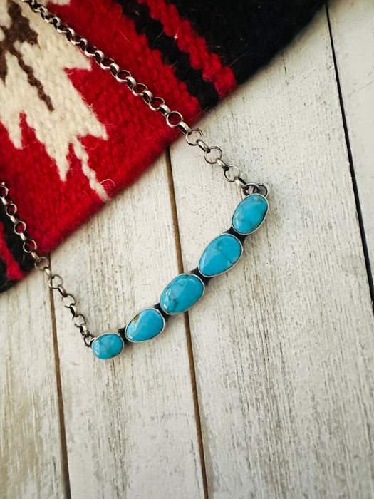 Navajo Sterling Silver & Kingman Turquoise Bar Necklace