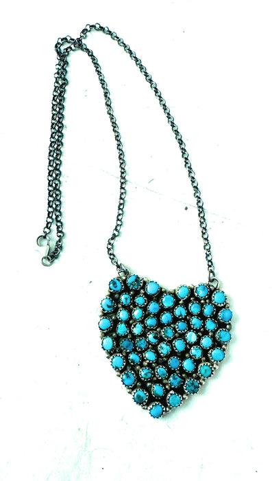 Navajo Turquoise & Sterling Silver Cluster Heart Necklace