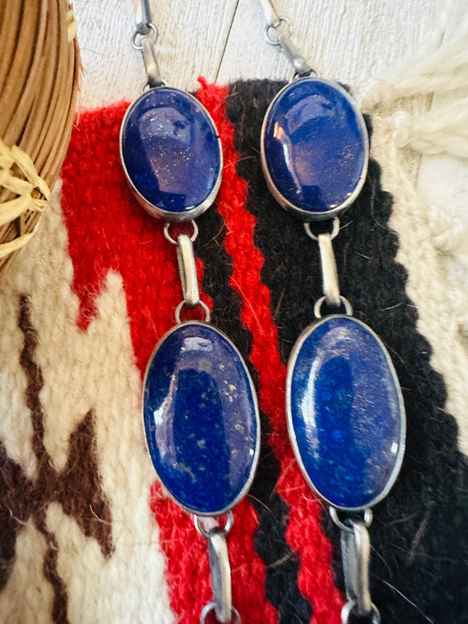 Navajo Lapis & Sterling Silver Cluster Necklace Set by Alex James