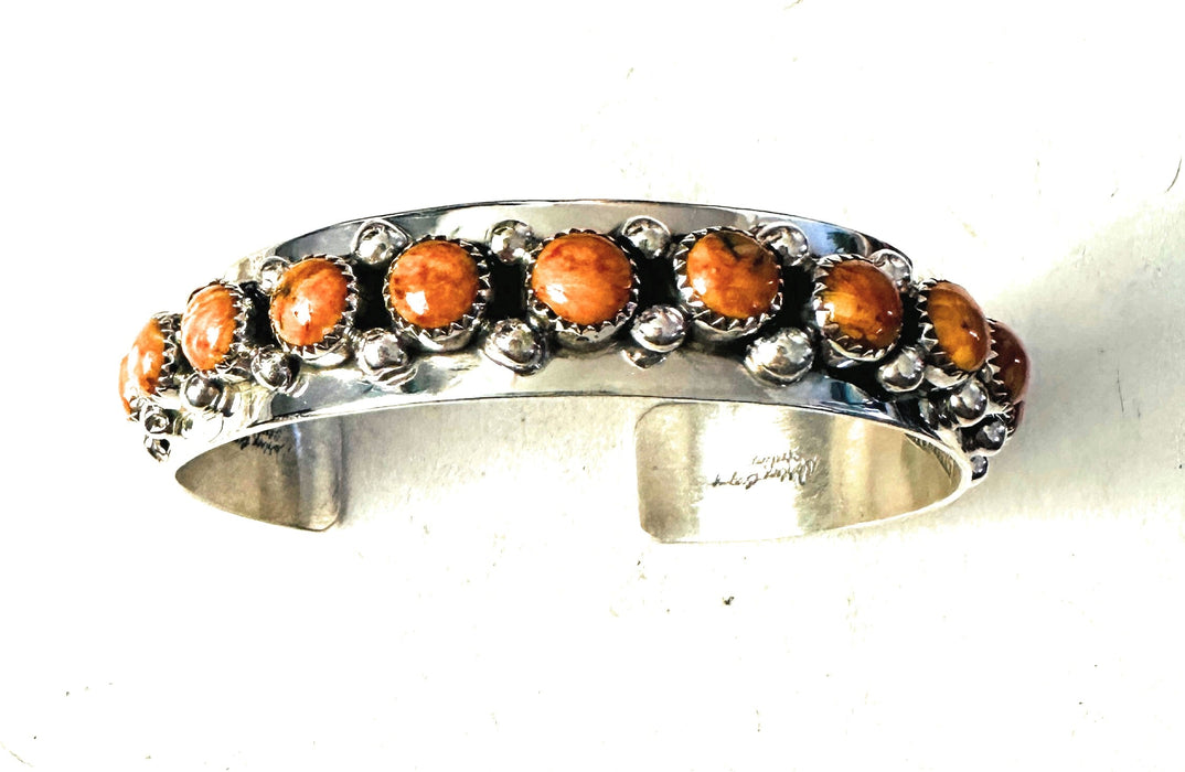 Navajo Orange Spiny & Sterling Silver Cuff Bracelet by Darlene Begay