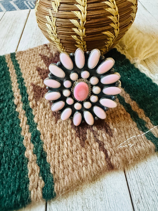 Navajo Queen Pink Conch Shell & Sterling Silver Cluster Cuff Bracelet