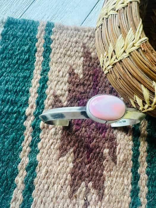 Navajo Queen Pink Conch Shell & Sterling Silver Cuff Bracelet