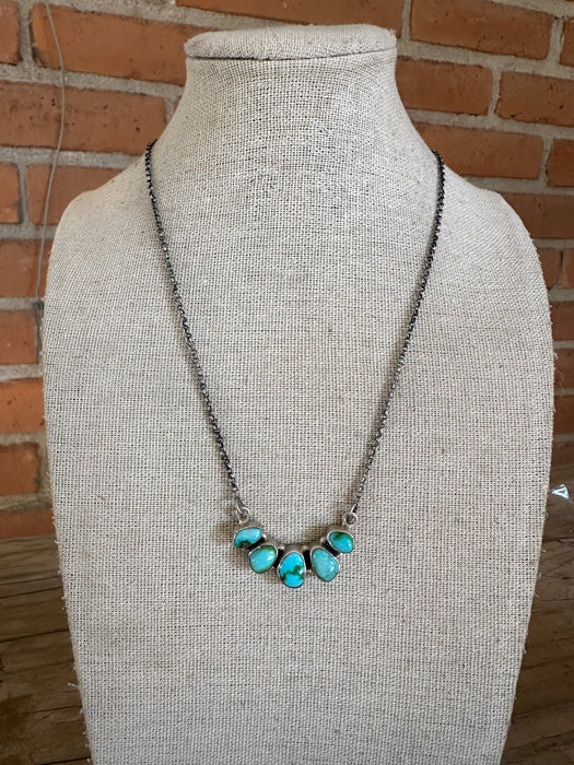 Beautiful Handmade Sterling Silver & Sonoran Mountain Turquoise 5 Stone Necklace