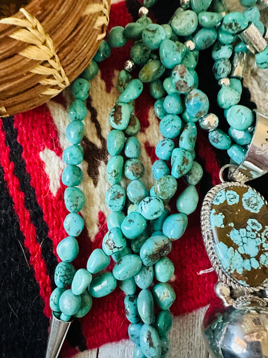 Vintage Old Pawn Navajo Turquoise & Sterling Silver Beaded Blossom Necklace