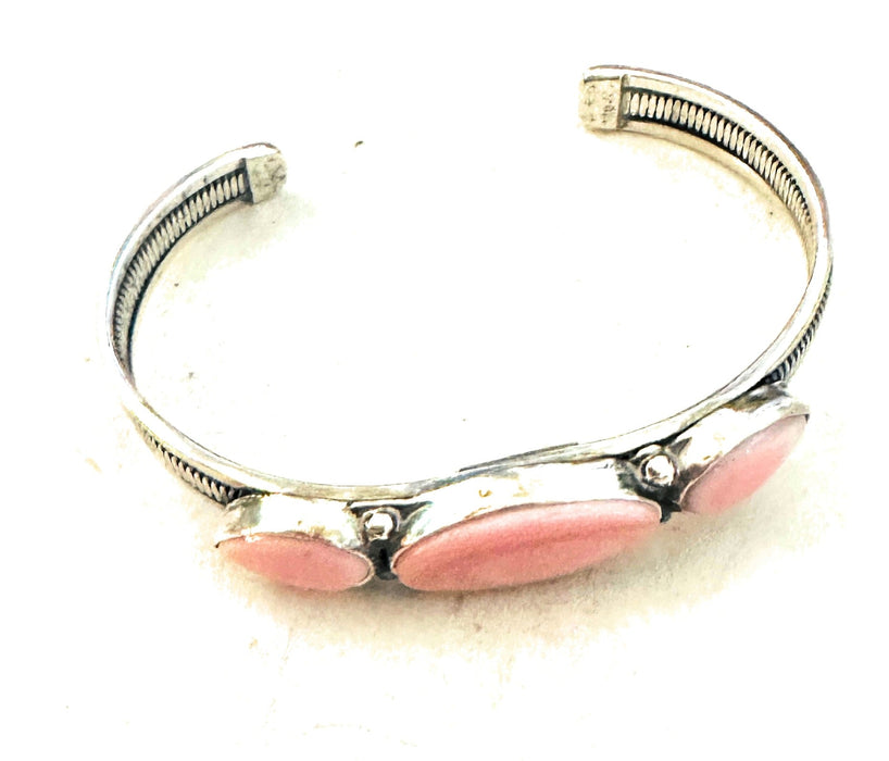 Navajo Queen Pink Conch Shell & Sterling Silver Cuff Bracelet