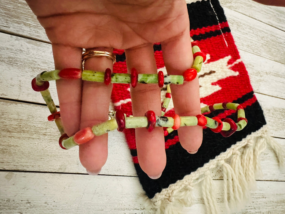 Navajo Turquoise, Coral & Sterling Silver Pearl Beaded Necklace