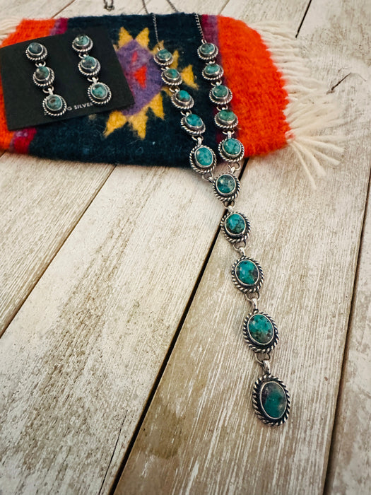 Navajo Sterling Silver & Turquoise Lariat Necklace Set