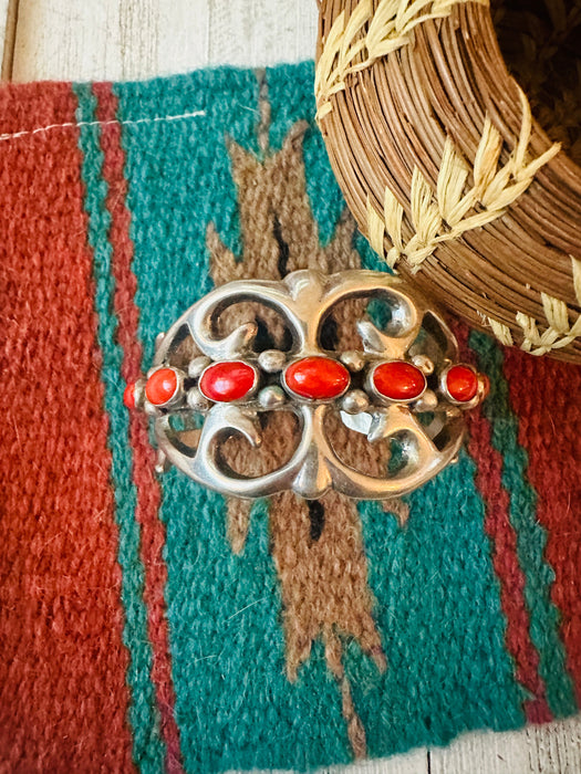 Navajo Coral & Sterling Silver Cuff Bracelet