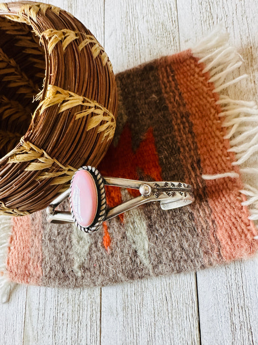 Navajo Queen Pink Conch Shell & Sterling Silver Cuff Bracelet