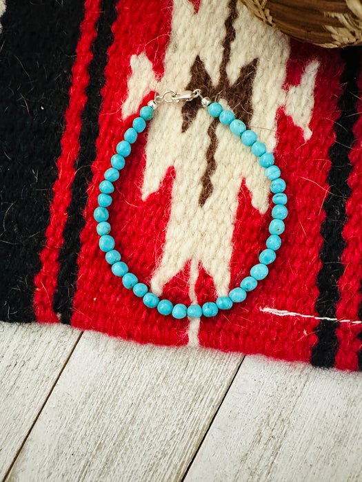 Navajo Turquoise & Sterling Silver Beaded Bracelet 8 inch