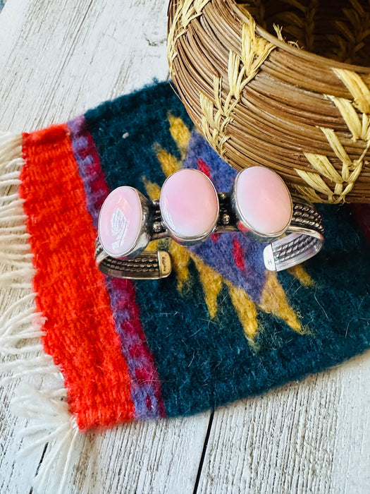 Navajo Queen Pink Conch Shell & Sterling Silver Cuff Bracelet