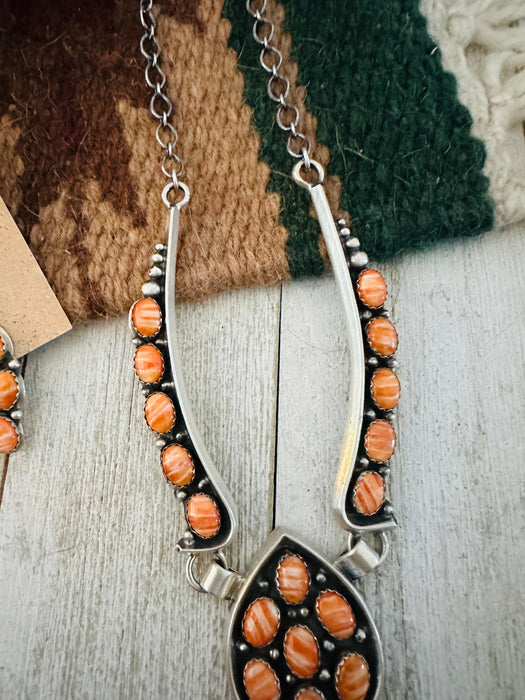 Navajo Sterling Silver & Orange Spiny Oyster Necklace Set