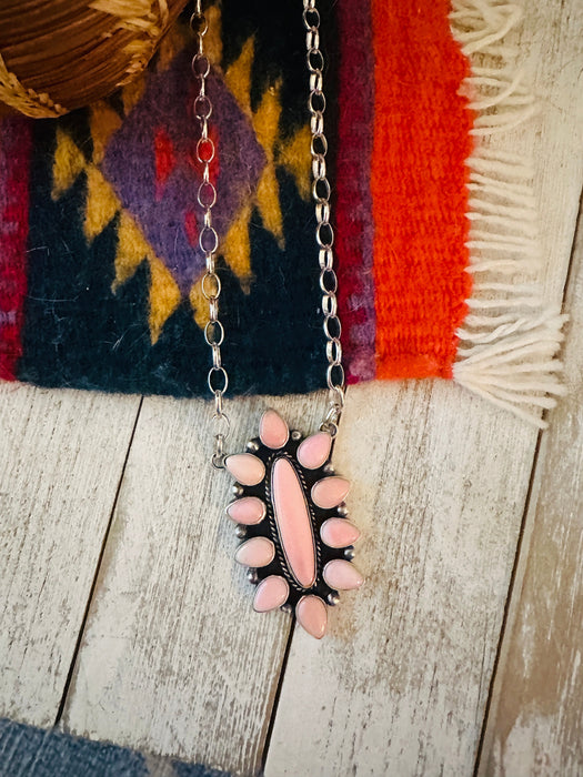 Navajo Sterling Silver & Queen Pink Conch Necklace