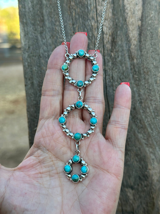 Handmade Turquoise & Sterling Silver Triple Ball Circle Necklace