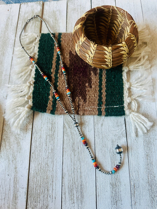 Navajo Sterling Silver, Spiny & Turquoise Beaded Lariat Necklace