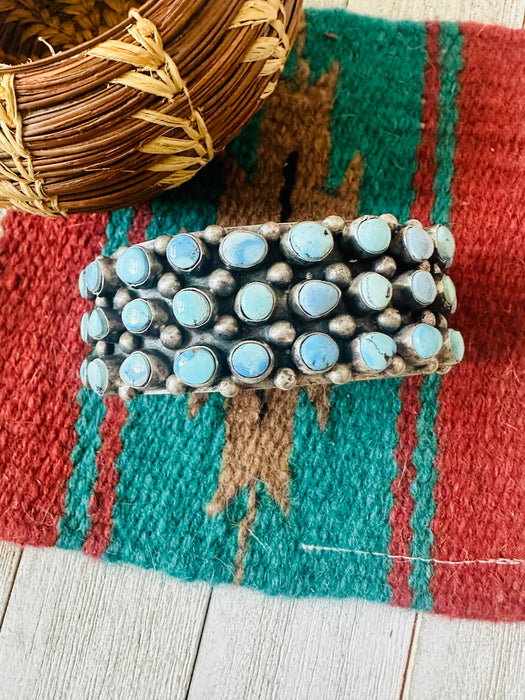 Navajo Sterling Silver & Golden Hills Turquoise Cluster Cuff Bracelet