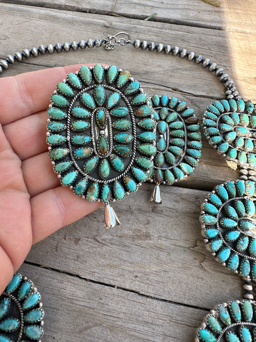 Beautiful Handmade Sterling Silver & Turquoise Squash Blossom Necklace SET