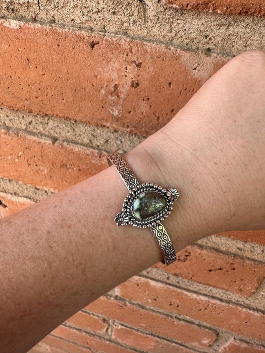 Handmade Sterling Silver & Single Stone Palomino Turquoise Adjustable Cuff Bracelet